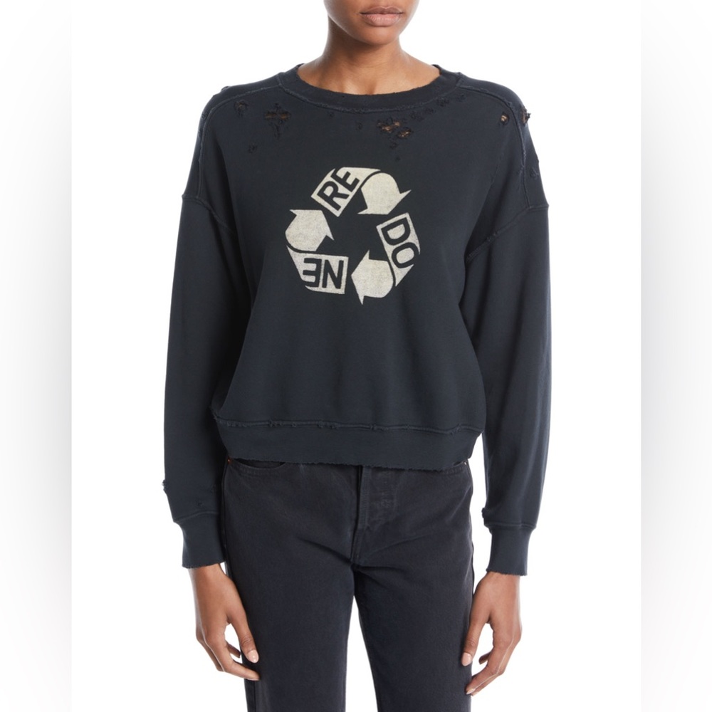Re/Done Black Recycle Logo Cotton Sweatshirt Size Large!!